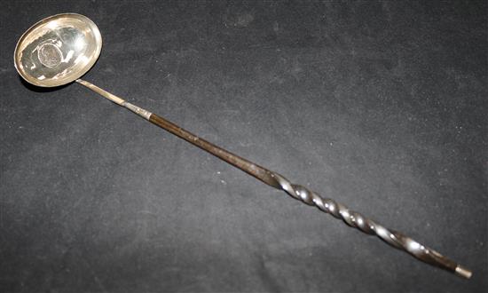 A Georgian silver toddy ladle with baleen handle, 13.75in.